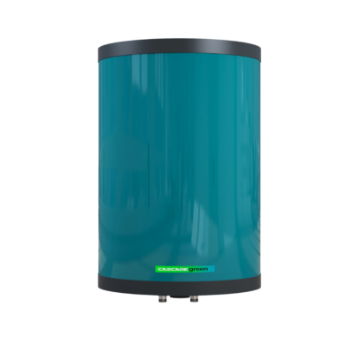 A green reflective storage water heater with Cascade logo at the bottom