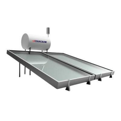 Large white and grey solar water heater with extra part cascade logo transparent