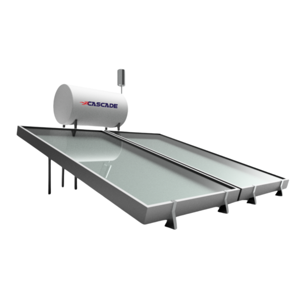 Large white and grey solar water heater with extra part cascade logo transparent