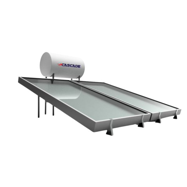 Large white and grey solar water heater with cascade logo transparent background