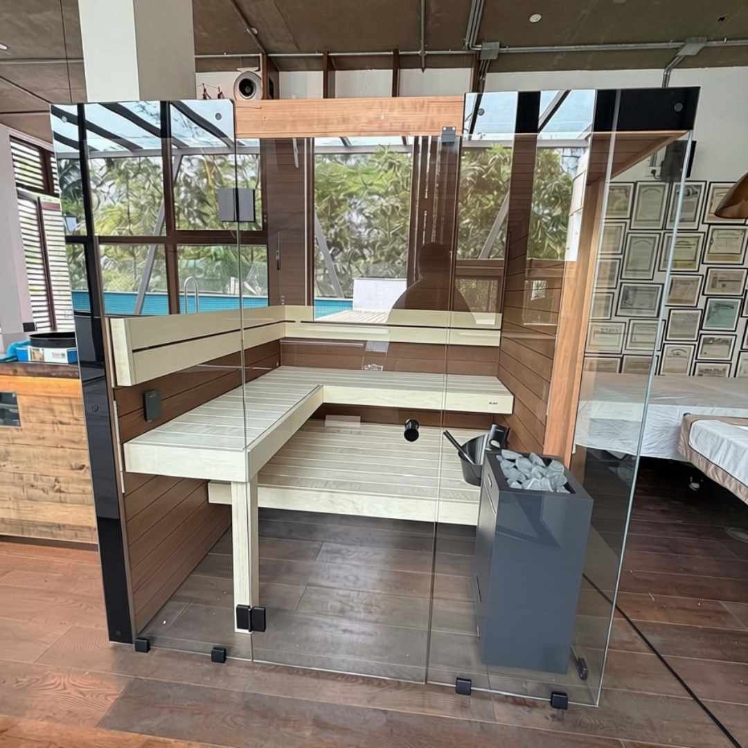 Cascade sauna installation completed in a home gym in Bangalore, Karnataka