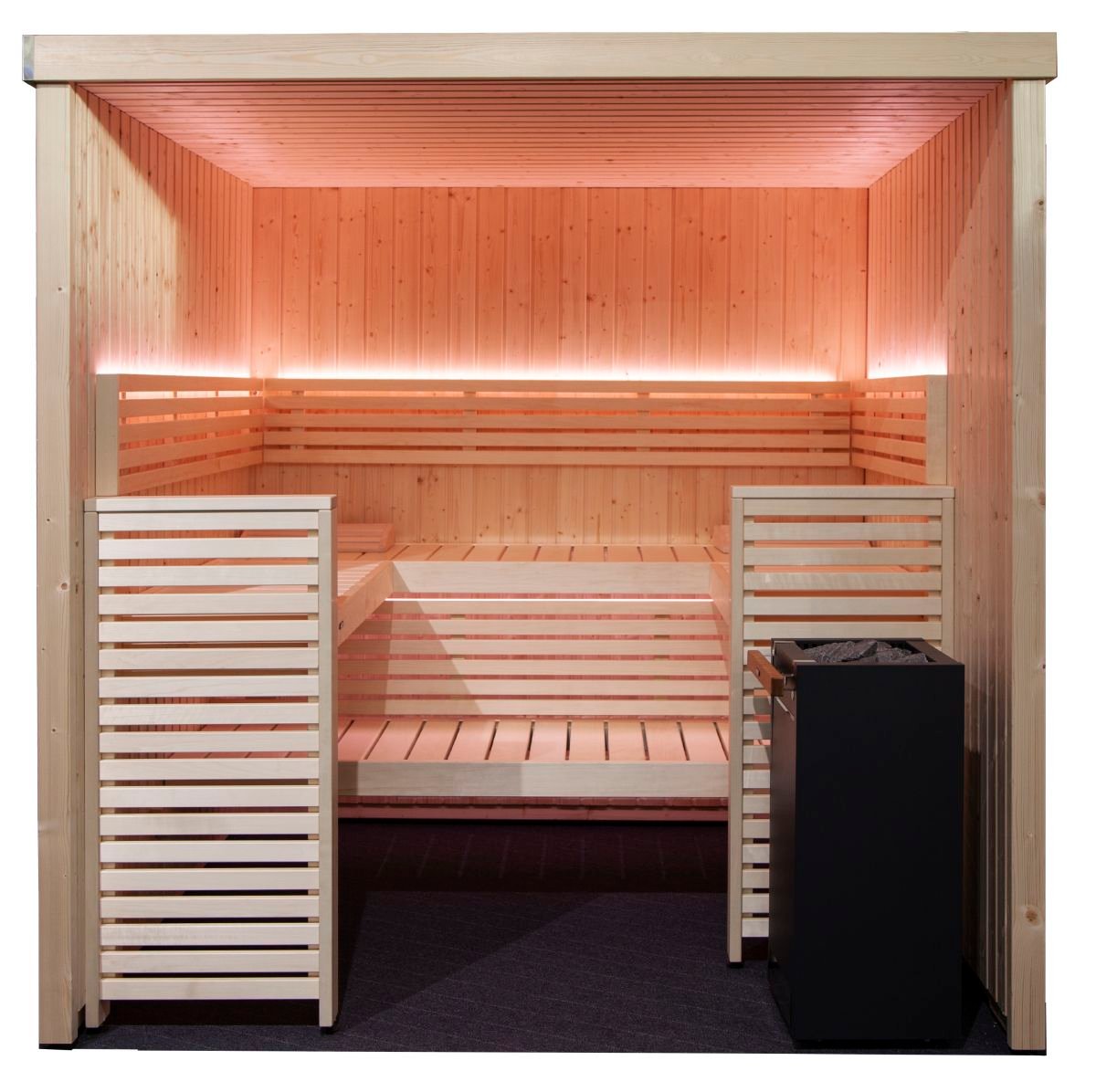 Harvia Variant View sauna cabin with flexible bench positioning