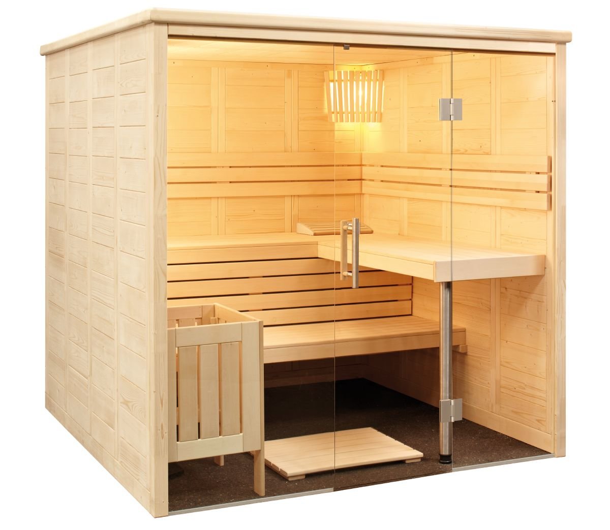 Harvia Alaska sauna cabin with prestige linden interior