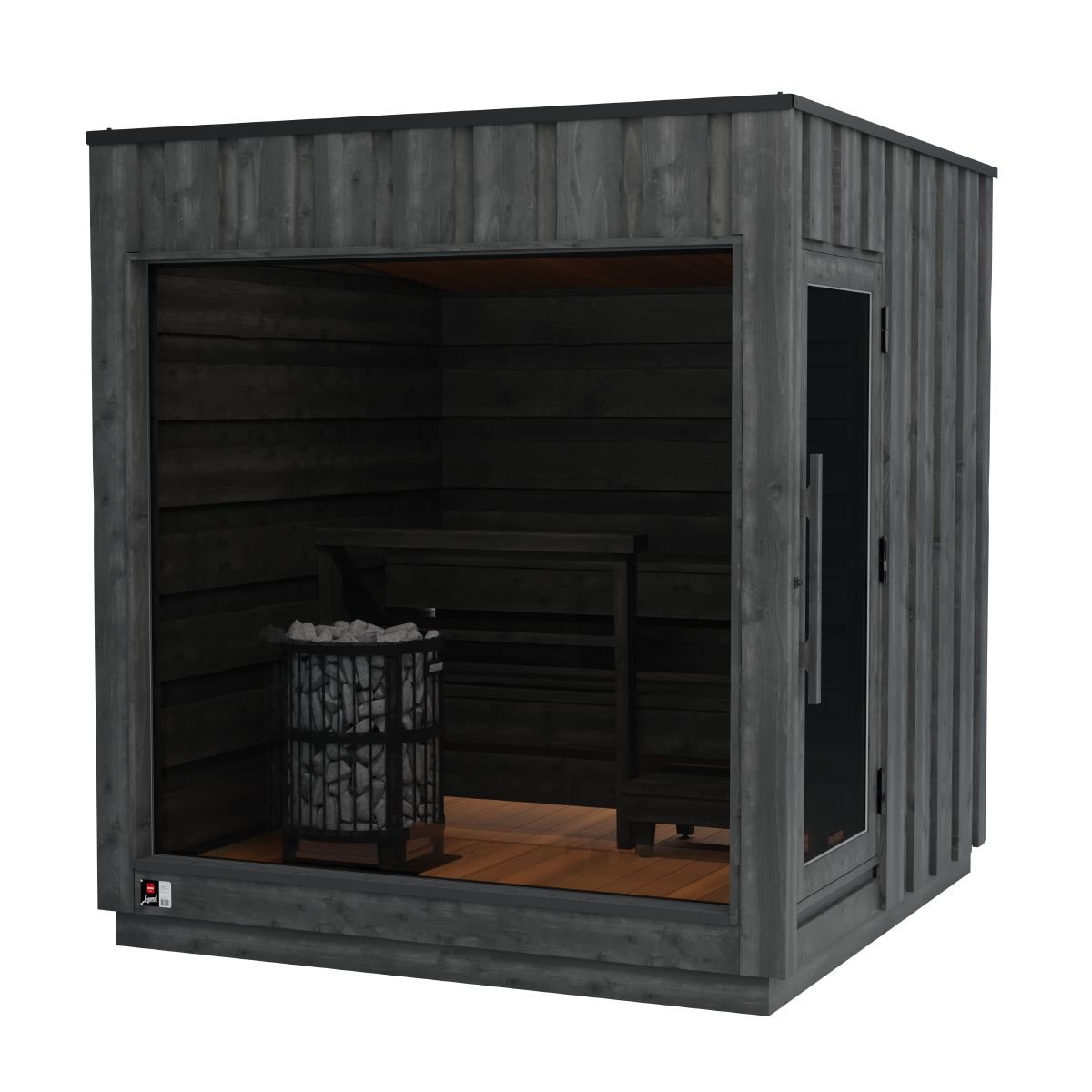 Harvia Legend outdoor sauna with panoramic window